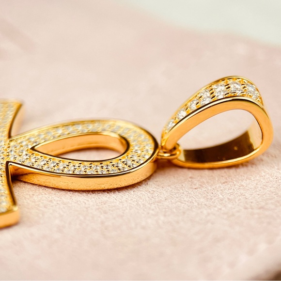 18k Gold Plated S925 Diamond Ankh Cross Necklace Pendant - Picture 4 of 8